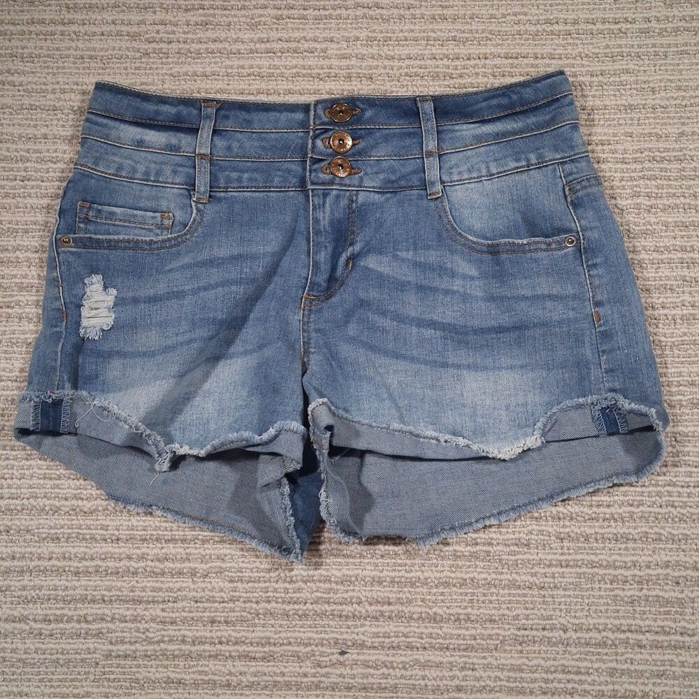 Vanilla Star High Rise Shortie Distressed Denim Jean Shorts Women's Size 5 W27